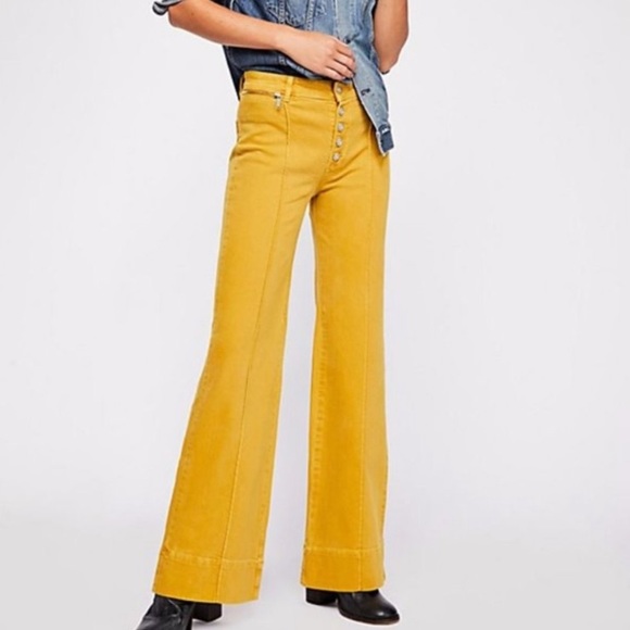 Pintuck Flare Jeans Mustard Yellow 